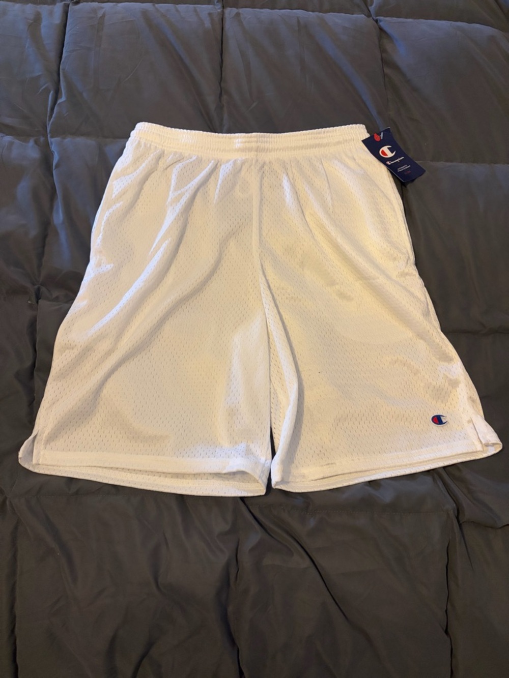 Champion White Mesh Athletic Shorts with Logo